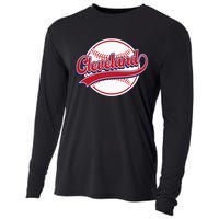 Vintage Cleveland Cityscape Baseball Lover Player And Fans Cooling Performance Long Sleeve Crew