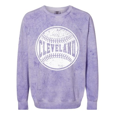 Vintage Cleveland Cityscape Baseball Lover Player And Fans Colorblast Crewneck Sweatshirt