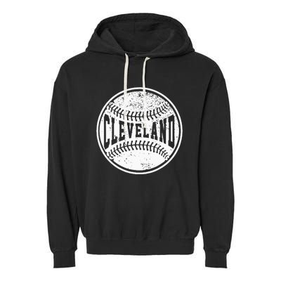 Vintage Cleveland Cityscape Baseball Lover Player And Fans Garment-Dyed Fleece Hoodie