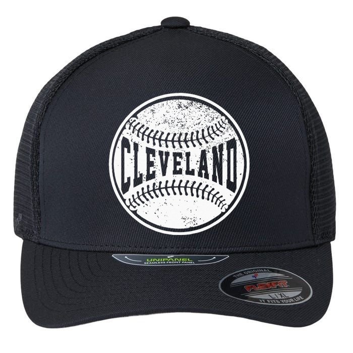 Vintage Cleveland Cityscape Baseball Lover Player And Fans Flexfit Unipanel Trucker Cap