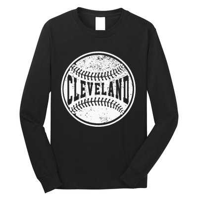 Vintage Cleveland Cityscape Baseball Lover Player And Fans Long Sleeve Shirt