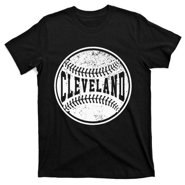 Vintage Cleveland Cityscape Baseball Lover Player And Fans T-Shirt