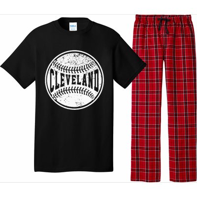 Vintage Cleveland Cityscape Baseball Lover Player And Fans Pajama Set