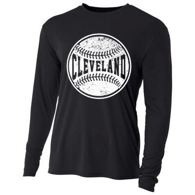 Vintage Cleveland Cityscape Baseball Lover Player And Fans Cooling Performance Long Sleeve Crew