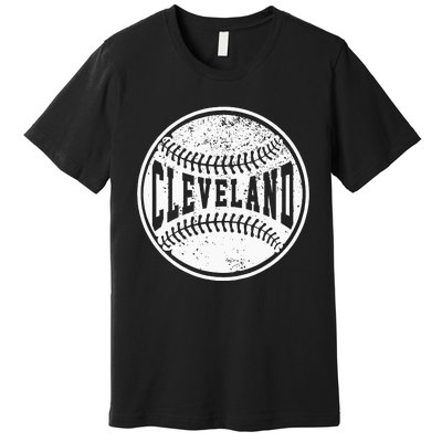 Vintage Cleveland Cityscape Baseball Lover Player And Fans Premium T-Shirt