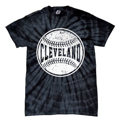 Vintage Cleveland Cityscape Baseball Lover Player And Fans Tie-Dye T-Shirt