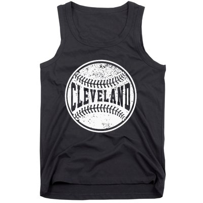 Vintage Cleveland Cityscape Baseball Lover Player And Fans Tank Top