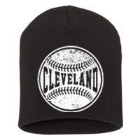 Vintage Cleveland Cityscape Baseball Lover Player And Fans Short Acrylic Beanie