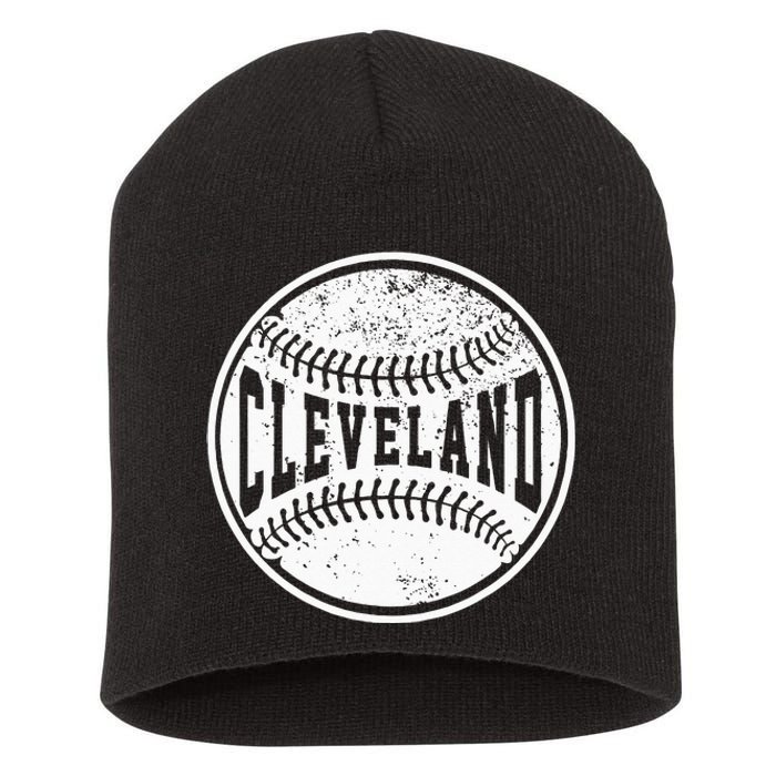 Vintage Cleveland Cityscape Baseball Lover Player And Fans Short Acrylic Beanie