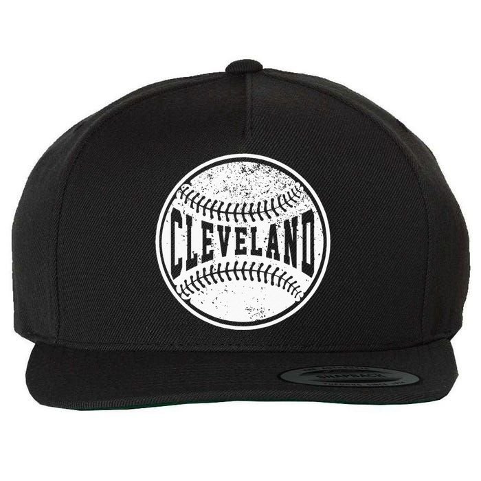 Vintage Cleveland Cityscape Baseball Lover Player And Fans Wool Snapback Cap