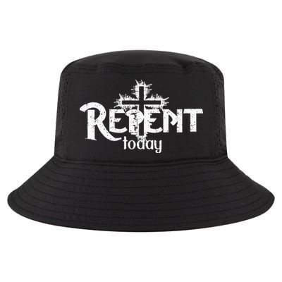 Vintage Christian Cross Design Repent Today Cool Comfort Performance Bucket Hat