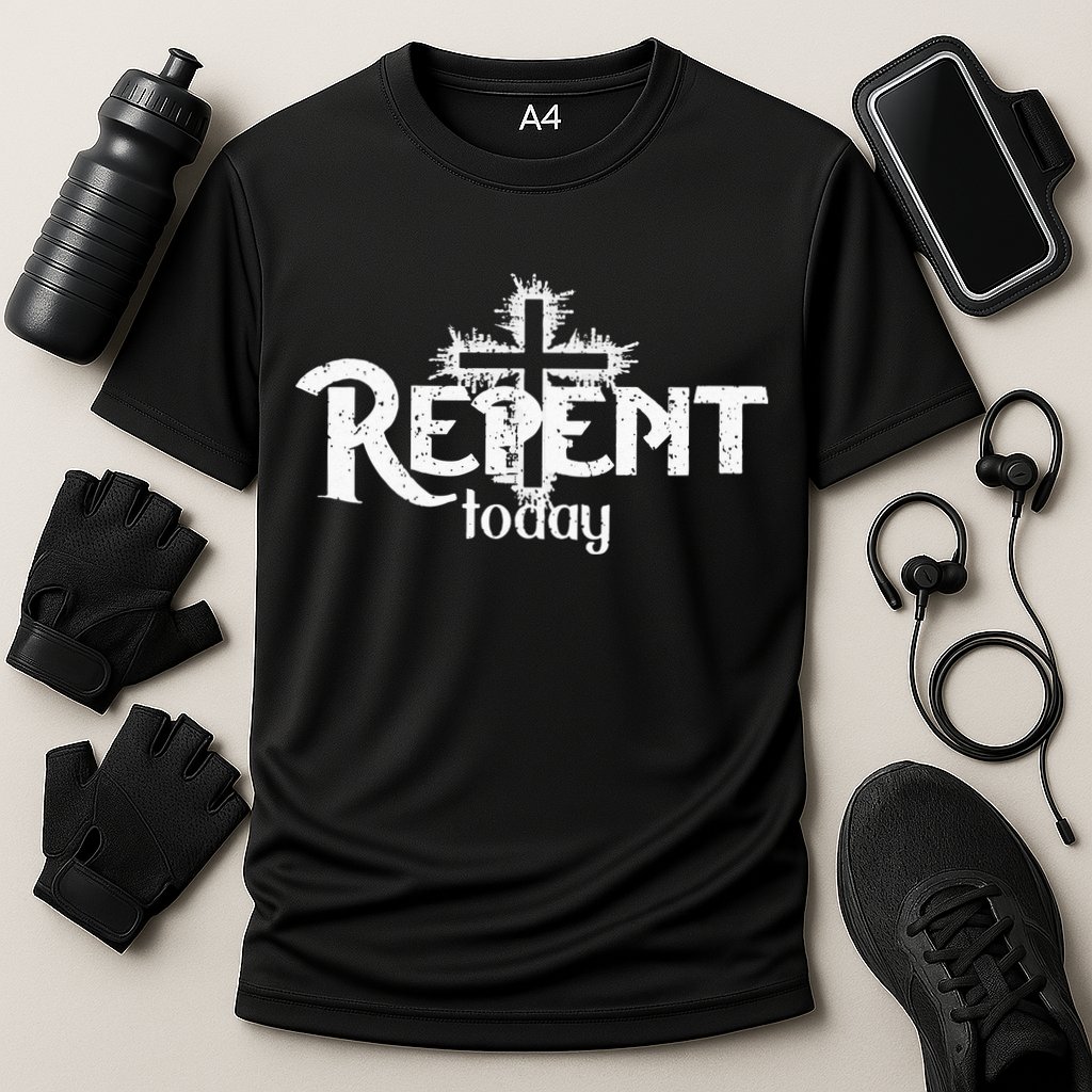 Vintage Christian Cross Design Repent Today Performance Shirt