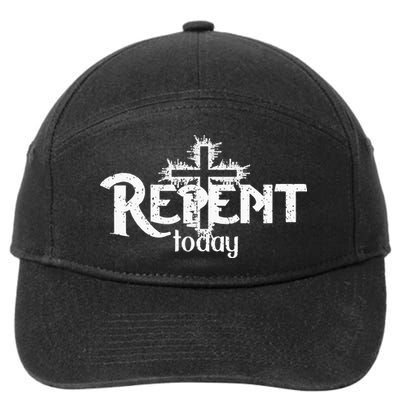 Vintage Christian Cross Design Repent Today 7-Panel Snapback Hat