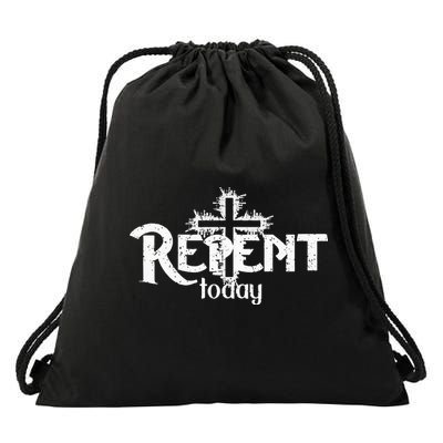 Vintage Christian Cross Design Repent Today Drawstring Bag
