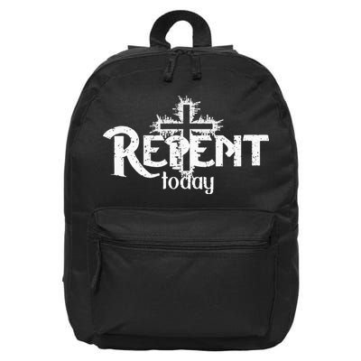 Vintage Christian Cross Design Repent Today 16 in Basic Backpack