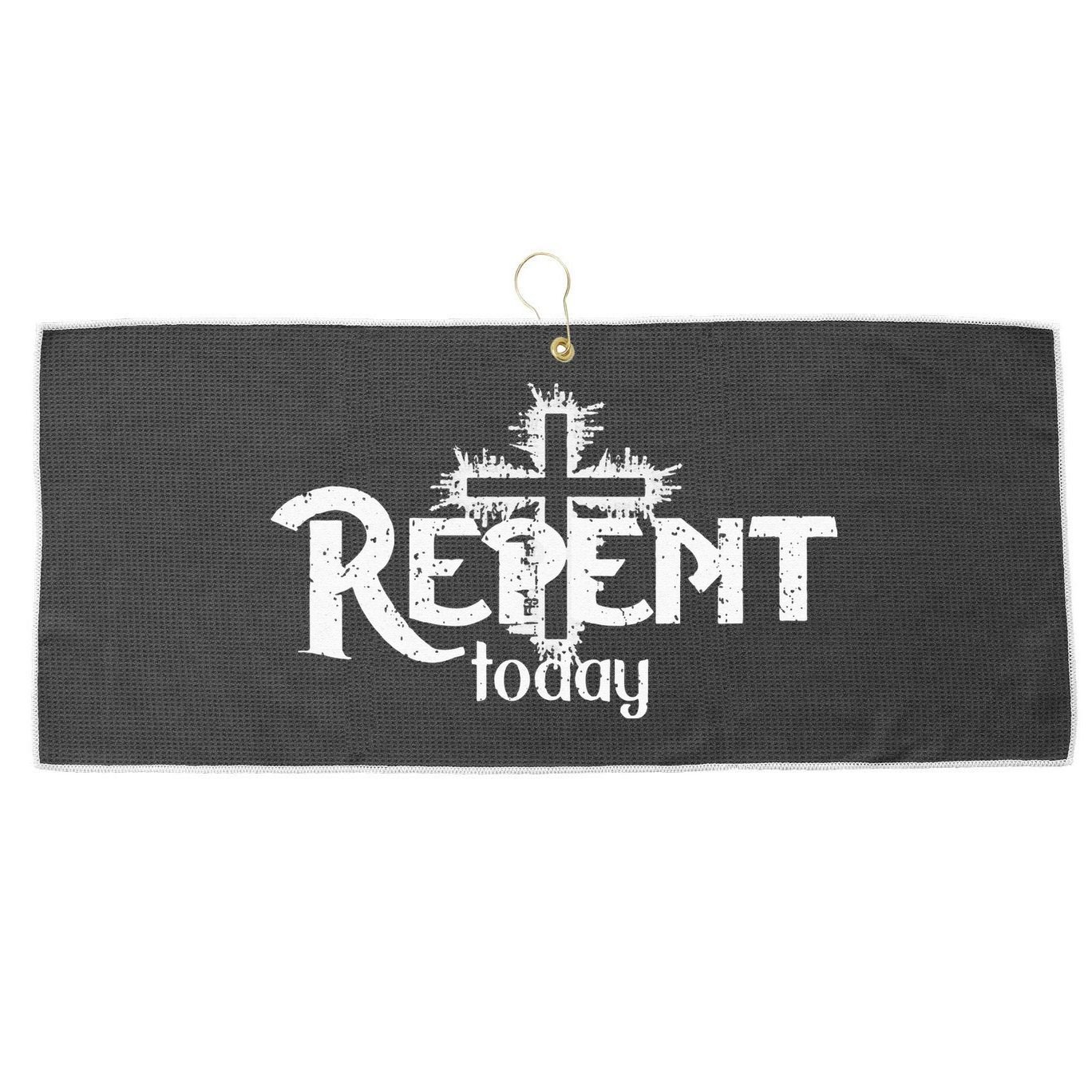Vintage Christian Cross Design Repent Today Large Microfiber Waffle Golf Towel