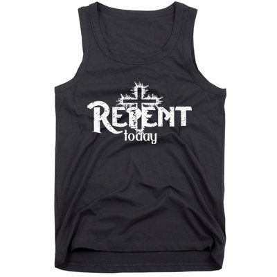 Vintage Christian Cross Design Repent Today Tank Top