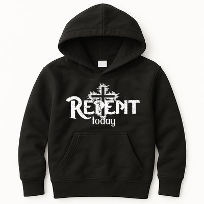 Vintage Christian Cross Design Repent Today Kids Hoodie
