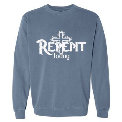 Vintage Christian Cross Design Repent Today Garment-Dyed Sweatshirt