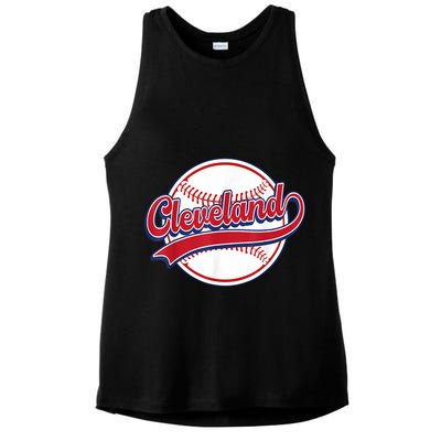 Vintage Cleveland Cityscape Baseball Lover Player And Fans Ladies PosiCharge Tri-Blend Wicking Tank