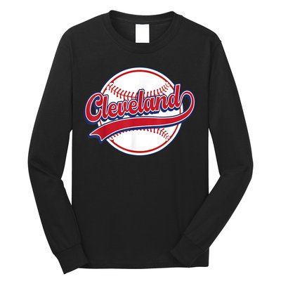 Vintage Cleveland Cityscape Baseball Lover Player And Fans Long Sleeve Shirt