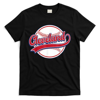 Vintage Cleveland Cityscape Baseball Lover Player And Fans T-Shirt