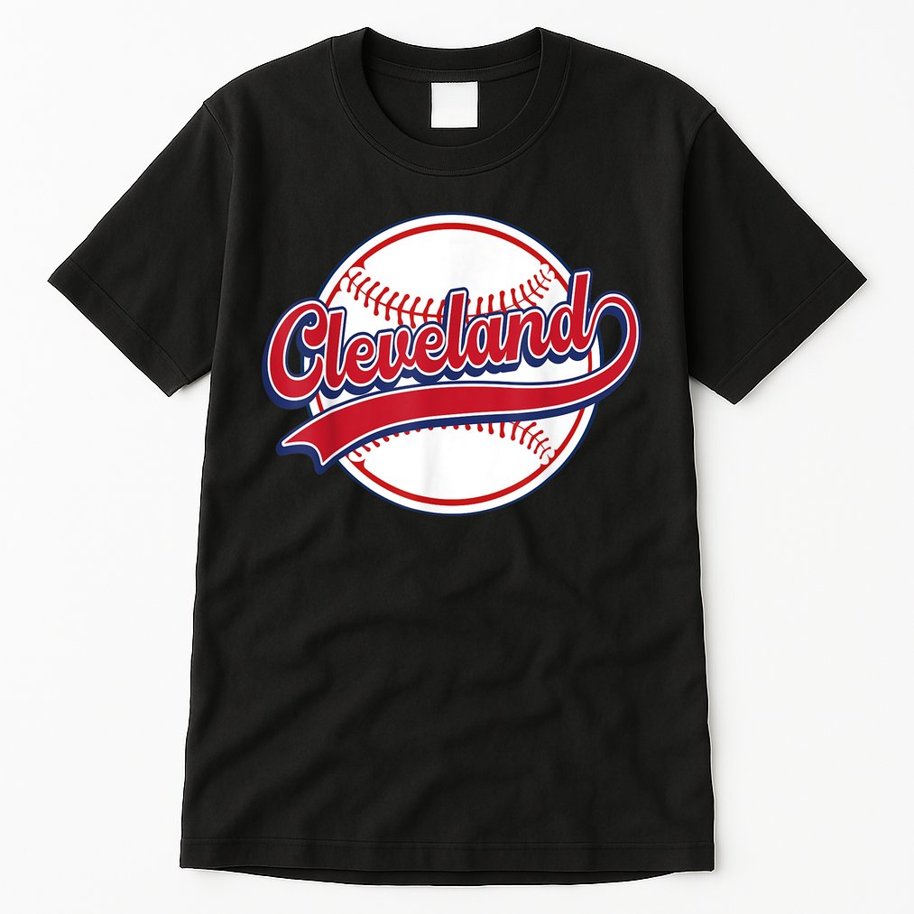 Vintage Cleveland Cityscape Baseball Lover Player And Fans Tall T-Shirt