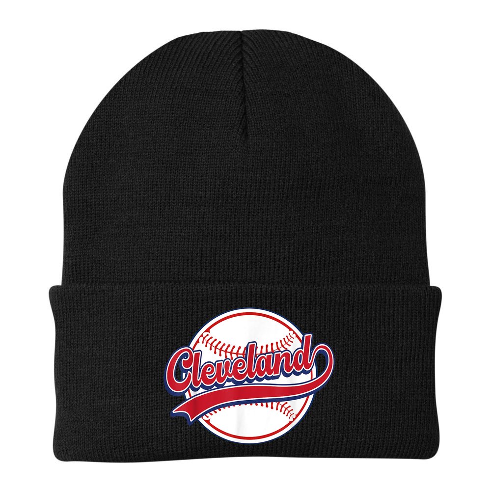 Vintage Cleveland Cityscape Baseball Lover Player And Fans Beanie