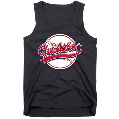 Vintage Cleveland Cityscape Baseball Lover Player And Fans Tank Top