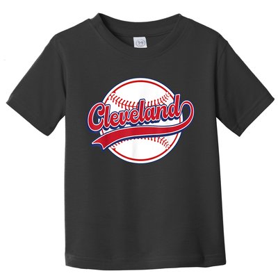Vintage Cleveland Cityscape Baseball Lover Player And Fans Toddler T-Shirt