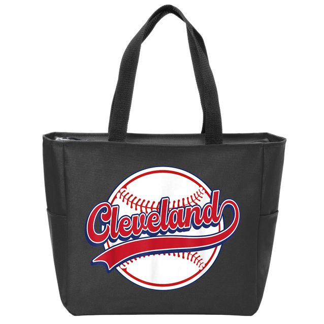 Vintage Cleveland Cityscape Baseball Lover Player And Fans Zip Tote Bag