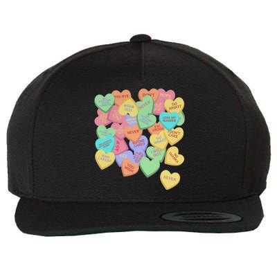 Vintage Candy Conversation Hearts Nti Valentines Day Gift Wool Snapback Cap