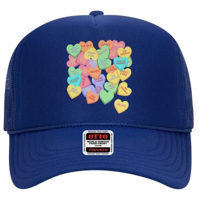 Vintage Candy Conversation Hearts Nti Valentines Day Gift High Crown Mesh Back Trucker Hat