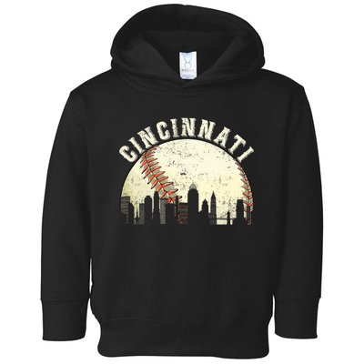 Vintage Cincinnati Cityscape Baseball Lover Toddler Hoodie