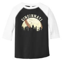 Vintage Cincinnati Cityscape Baseball Lover Toddler Fine Jersey T-Shirt