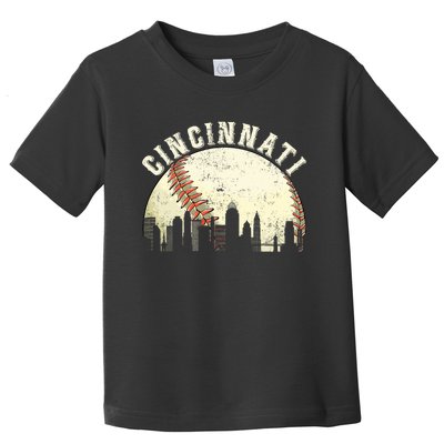 Vintage Cincinnati Cityscape Baseball Lover Toddler T-Shirt