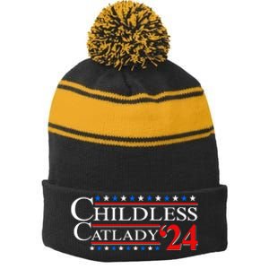 Vote Childless Catlady 2024 Stripe Pom Pom Beanie