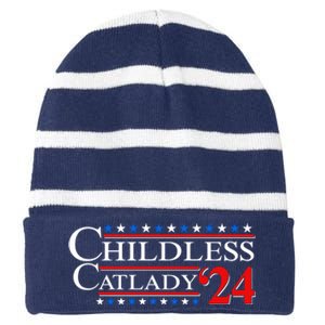 Vote Childless Catlady 2024 Striped Beanie with Solid Band