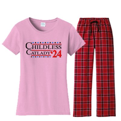 Vote Childless Catlady 2024 Women's Flannel Pajama Set