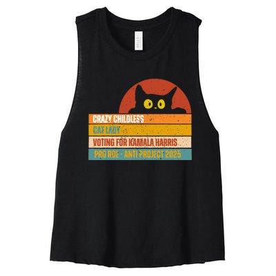 Vintage Childless Cat Ladies For Kamala Harris President 47 Women's Racerback Cropped Tank