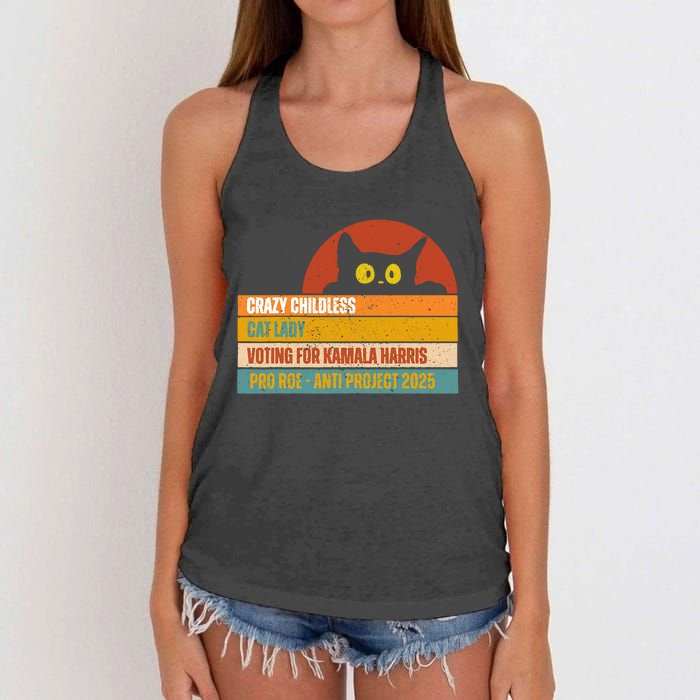 Vintage Childless Cat Ladies For Kamala Harris President 47 Women's Knotted Racerback Tank