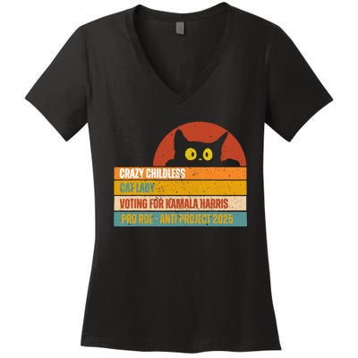 Vintage Childless Cat Ladies For Kamala Harris President 47 Women's V-Neck T-Shirt