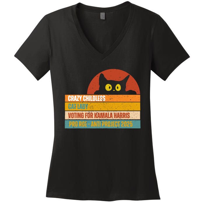 Vintage Childless Cat Ladies For Kamala Harris President 47 Women's V-Neck T-Shirt