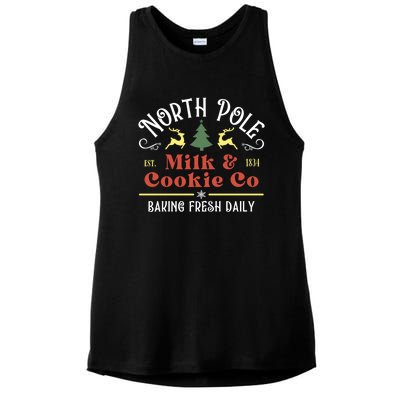 Vintage Christmas Company North Pole Milk And Cookie Co Ladies PosiCharge Tri-Blend Wicking Tank