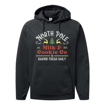 Vintage Christmas Company North Pole Milk And Cookie Co Performance Fleece Hoodie