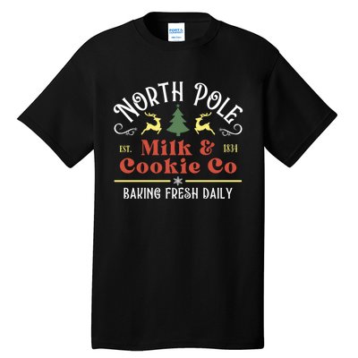 Vintage Christmas Company North Pole Milk And Cookie Co Tall T-Shirt