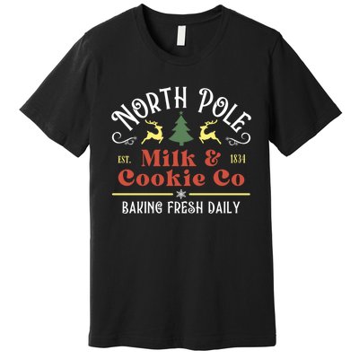 Vintage Christmas Company North Pole Milk And Cookie Co Premium T-Shirt