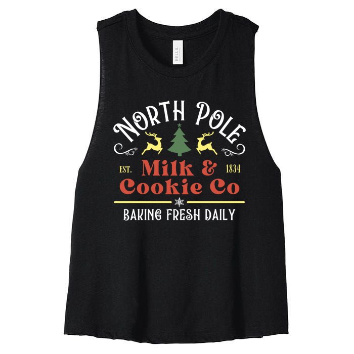 Vintage Christmas Company North Pole Milk And Cookie Co Women's Racerback Cropped Tank