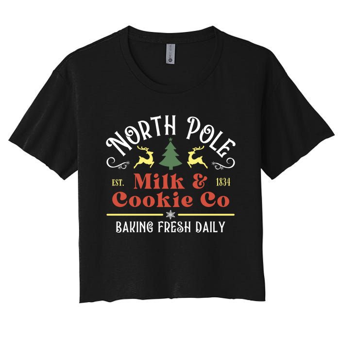 Vintage Christmas Company North Pole Milk And Cookie Co Women's Crop Top Tee