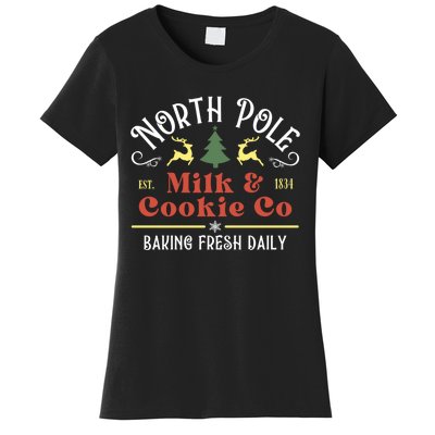 Vintage Christmas Company North Pole Milk And Cookie Co Women's T-Shirt